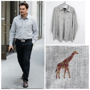 Bonobos gray button front shirt long sleeves little giraffes on it SZ 2XL cotton